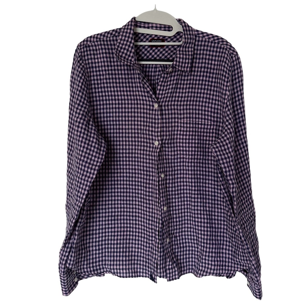 Untuckit Womens Purple Plaid Linen‎ Button Down Shirt Size 10